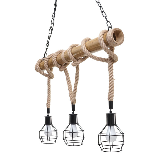 Cosmo Casa - Hanglamp - 3 lampenkappen - Bamboe en metaal - Zwart - Traliewerk