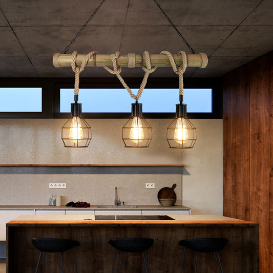 Cosmo Casa - Hanglamp - 3 lampenkappen - Bamboe en metaal - Zwart - Traliewerk