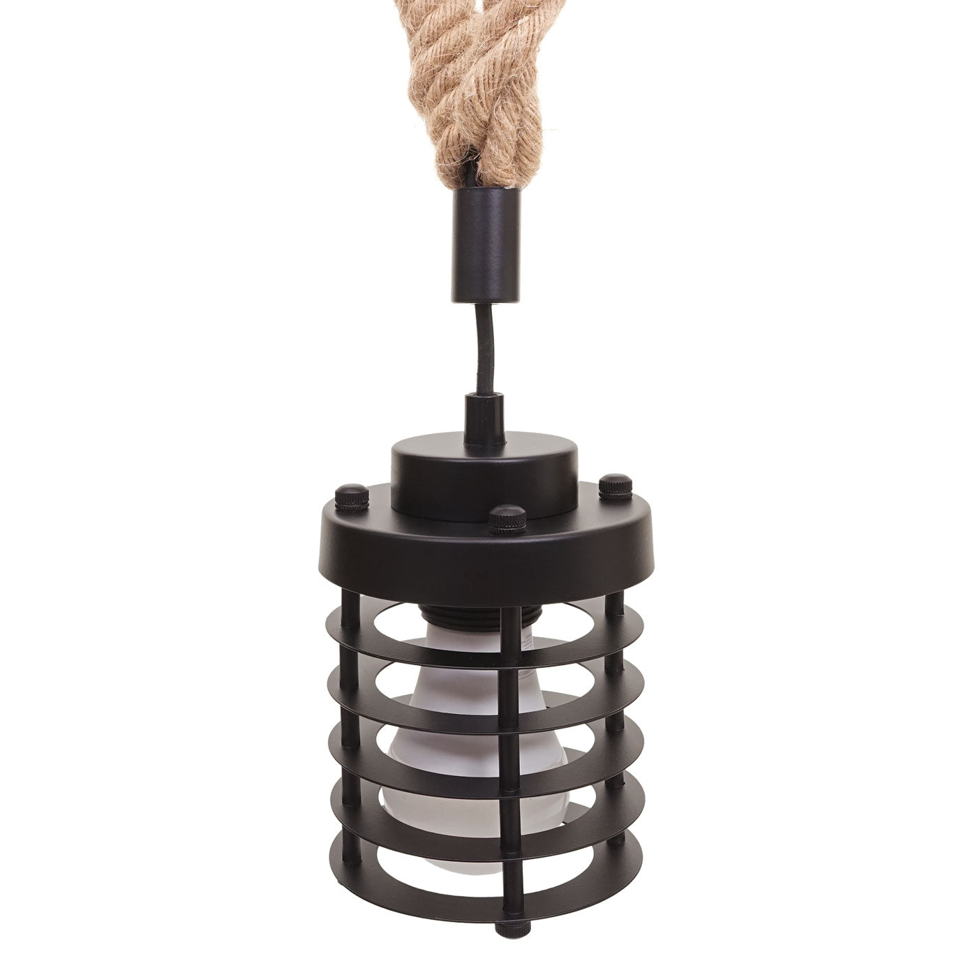 Cosmo Casa - Hanglamp - 3 lampenkappen - Bamboe en metaal - Zwart - Kooikap