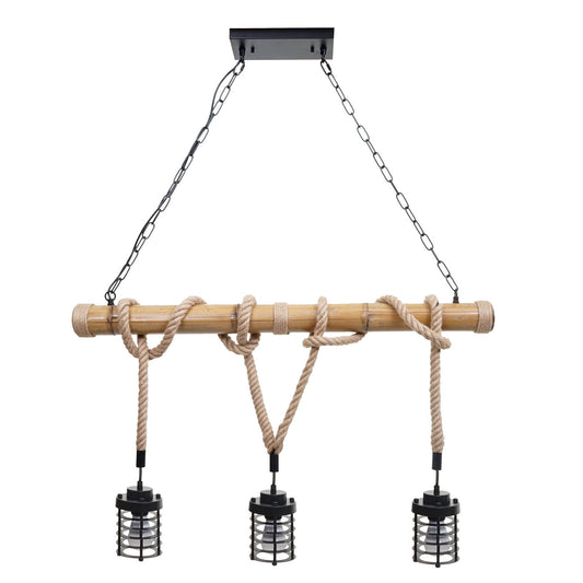 Cosmo Casa - Hanglamp - 3 lampenkappen - Bamboe en metaal - Zwart - Kooikap