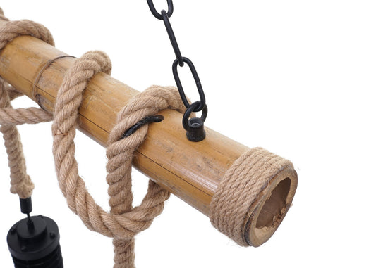 Cosmo Casa - Hanglamp - 3 lampenkappen - Bamboe en metaal - Zwart - Kooikap