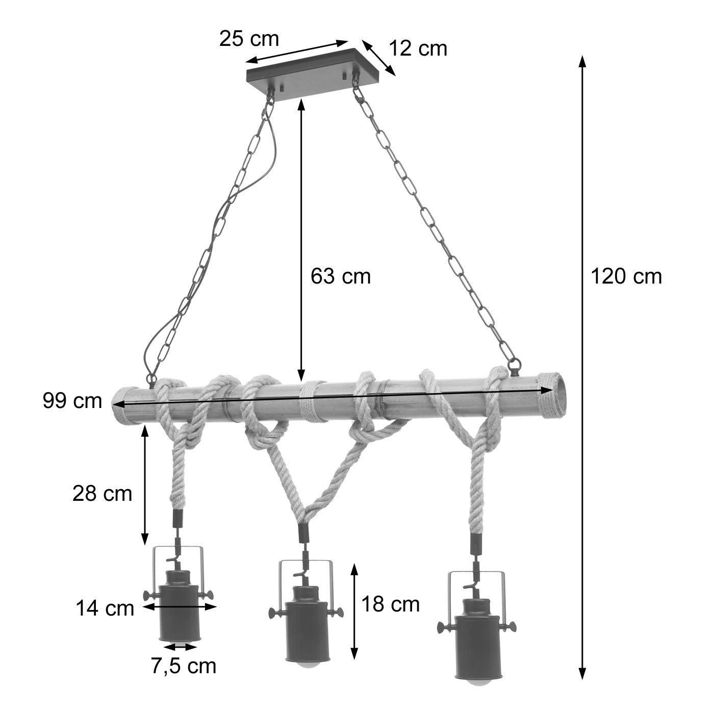 Cosmo Casa - Hanglamp - 3 spots - Bamboe en metaal - Zwart