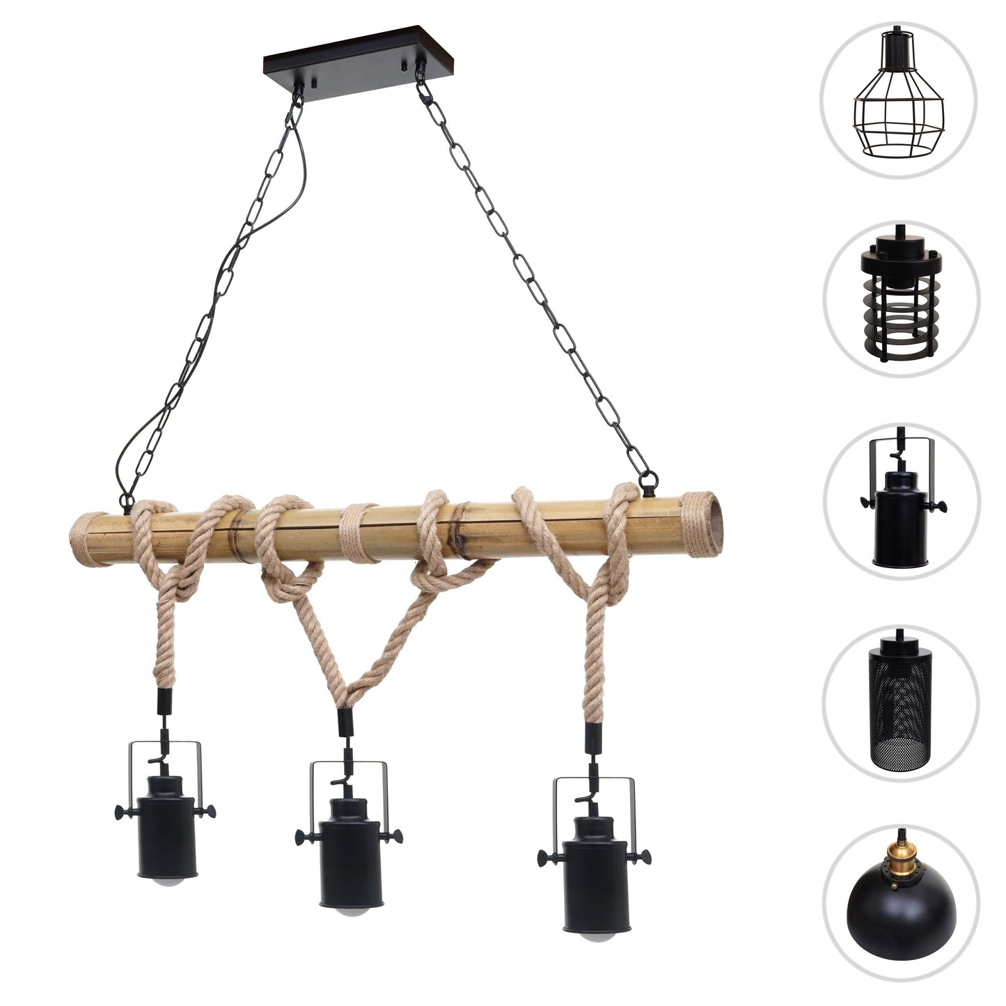 Cosmo Casa - Hanglamp - 3 spots - Bamboe en metaal - Zwart