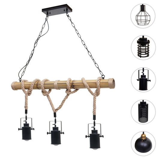 Cosmo Casa - Hanglamp - 3 spots - Bamboe en metaal - Zwart