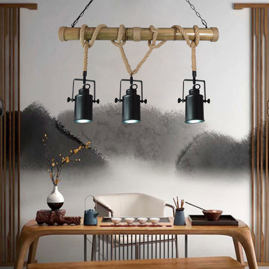 Cosmo Casa - Hanglamp - 3 spots - Bamboe en metaal - Zwart