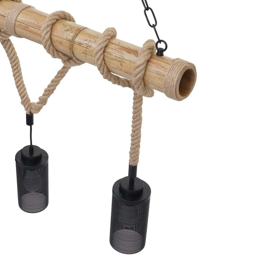 Cosmo Casa - Hanglamp - 3 lampenkappen - Bamboe en metaal - Zwart - Buisvorm