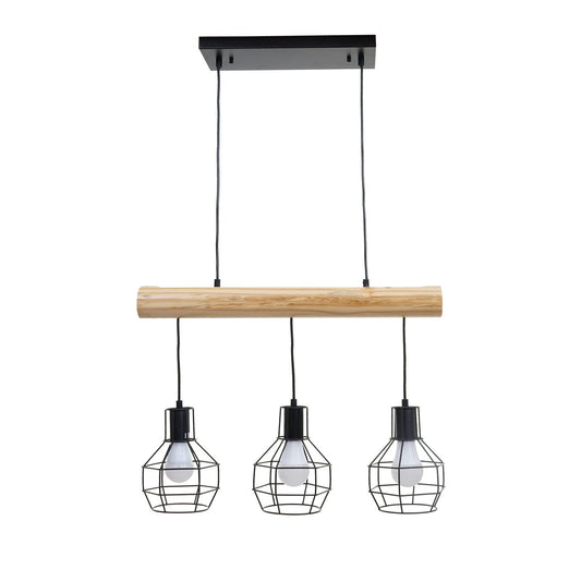 Cosmo Casa - Hanglamp - 3 lampenkappen - Hout & Metaal - Zwart