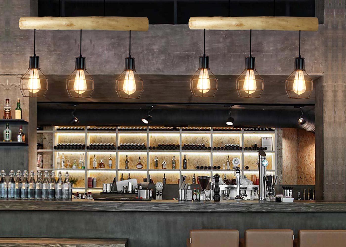 Cosmo Casa - Hanglamp - 3 lampenkappen - Hout & Metaal - Zwart