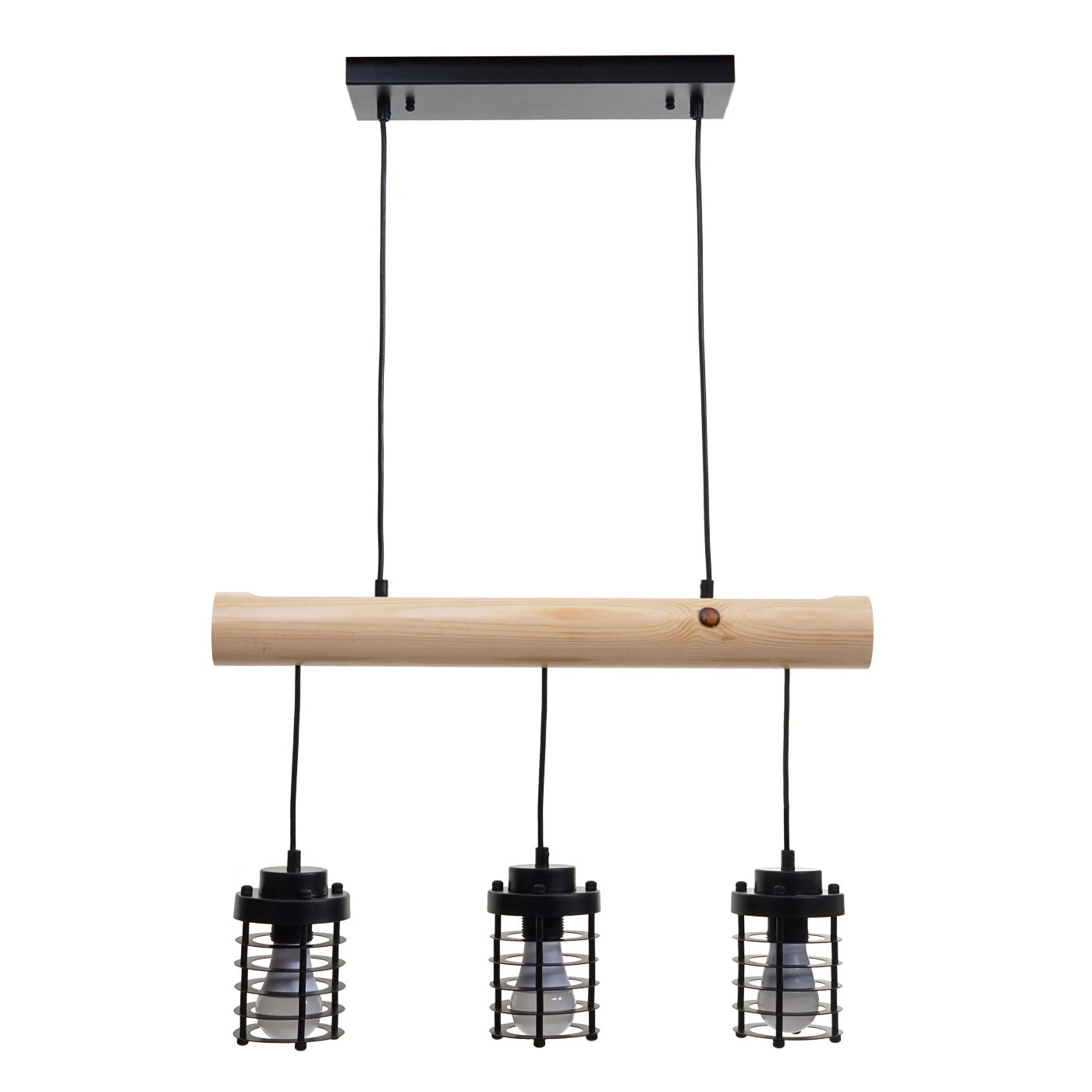 Cosmo Casa - Hanglamp - 3 kooilampenkappen - Hout & Metaal - Zwart