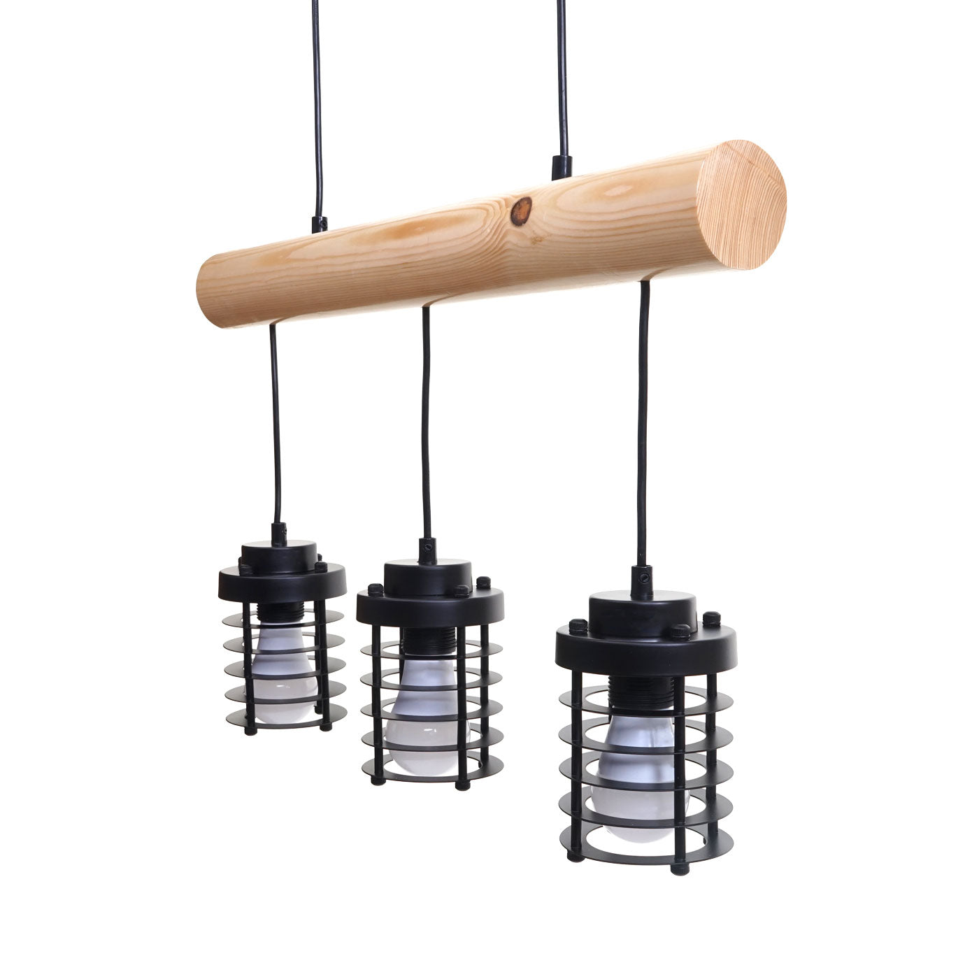 Cosmo Casa - Hanglamp - 3 kooilampenkappen - Hout & Metaal - Zwart