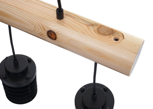 Cosmo Casa - Hanglamp - 3 kooilampenkappen - Hout & Metaal - Zwart