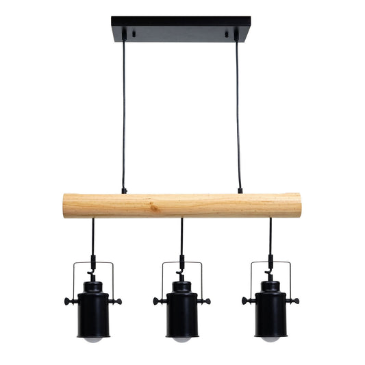 Cosmo Casa - Hanglamp - 3 spots - Hout & Metaal - Zwart