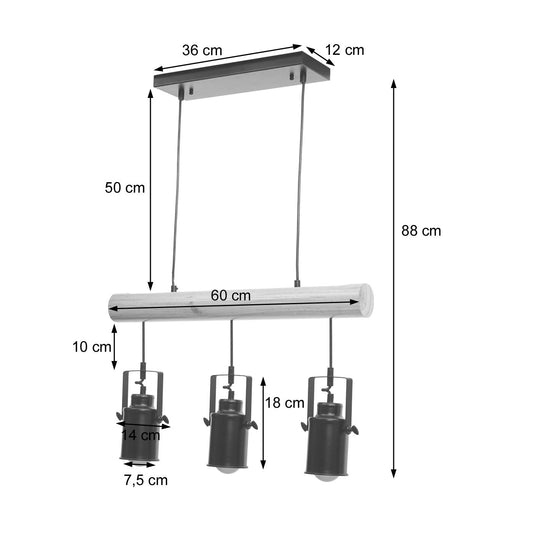 Cosmo Casa - Hanglamp - 3 spots - Hout & Metaal - Zwart