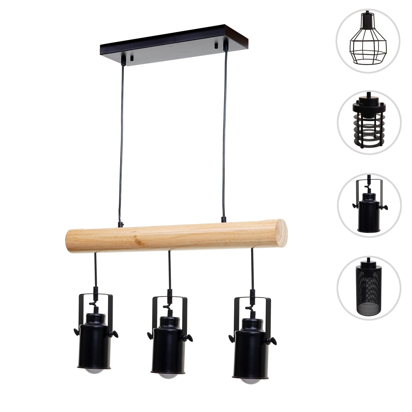 Cosmo Casa - Hanglamp - 3 spots - Hout & Metaal - Zwart