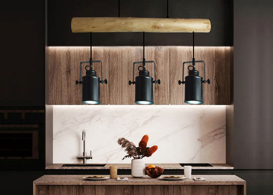 Cosmo Casa - Hanglamp - 3 spots - Hout & Metaal - Zwart
