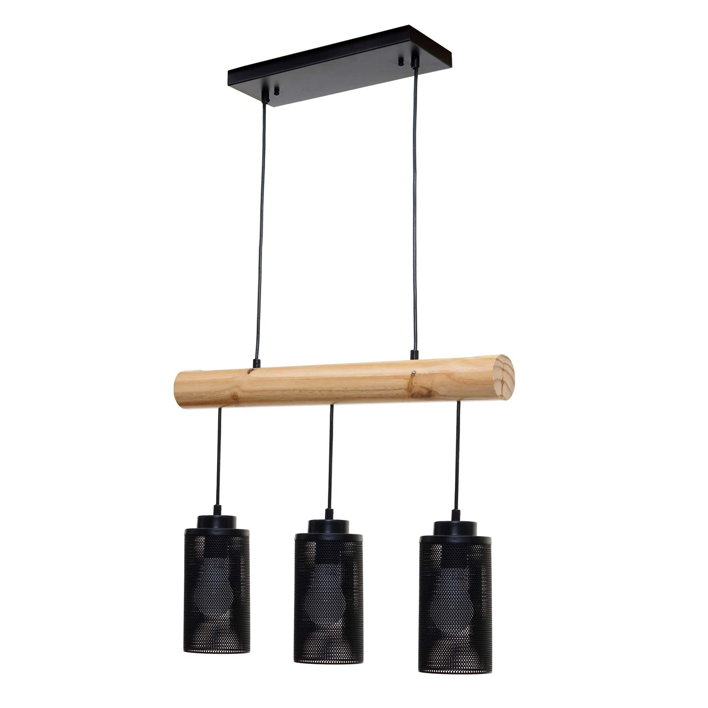 Cosmo Casa - Hanglamp - Vintage - Hout & Metaal - Zwart - 3 buislampenkappen