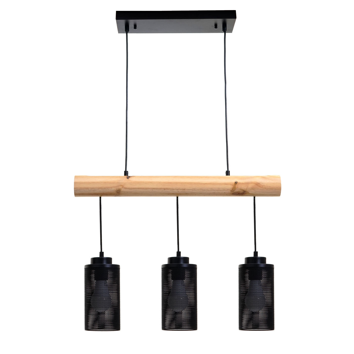 Cosmo Casa - Hanglamp - Vintage - Hout & Metaal - Zwart - 3 buislampenkappen