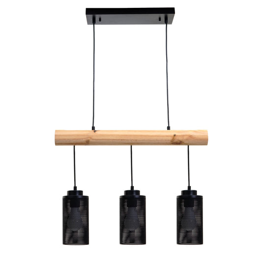Cosmo Casa - Hanglamp - Vintage - Hout & Metaal - Zwart - 3 buislampenkappen