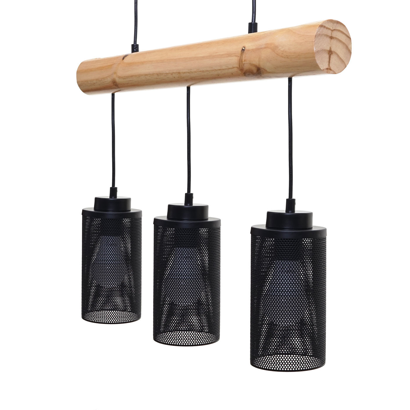 Cosmo Casa - Hanglamp - Vintage - Hout & Metaal - Zwart - 3 buislampenkappen