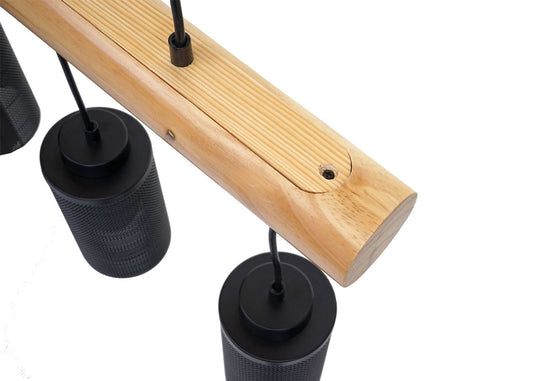Cosmo Casa - Hanglamp - Vintage - Hout & Metaal - Zwart - 3 buislampenkappen