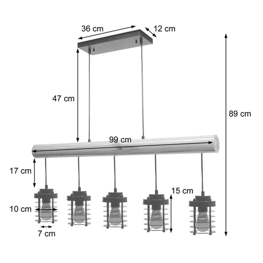 Cosmo Casa - Hanglamp - Vintage - Hout & Metaal - Zwart - 5 kooilampenkappen