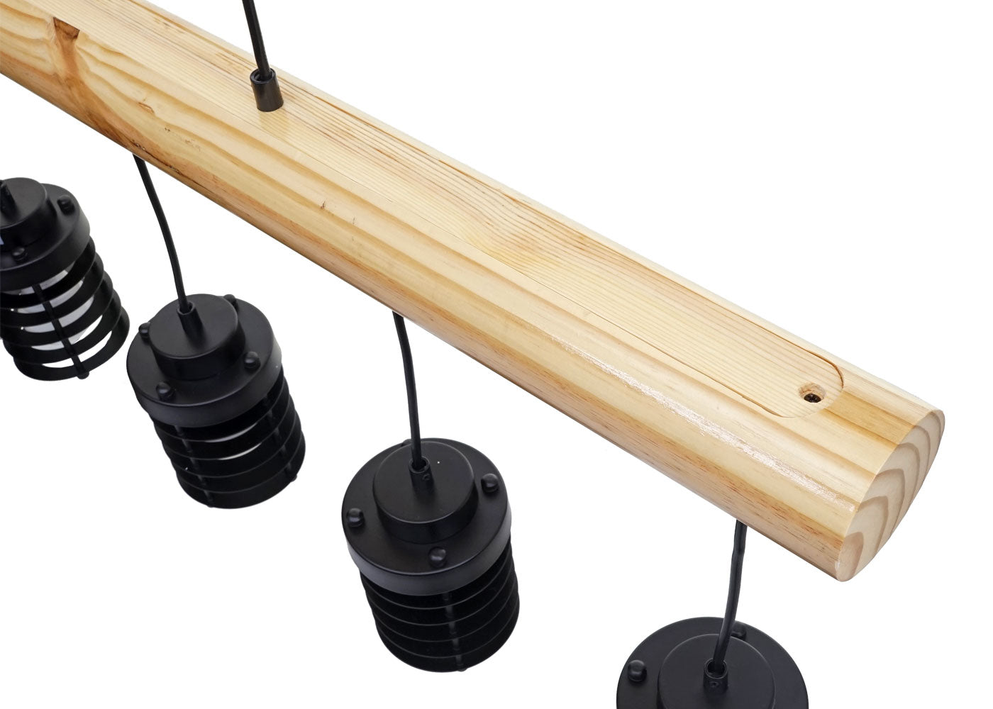 Cosmo Casa - Hanglamp - Vintage - Hout & Metaal - Zwart - 5 kooilampenkappen