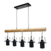 Cosmo Casa - Hanglamp - Vintage - Hout & Metaal - Zwart - 5 spotjes