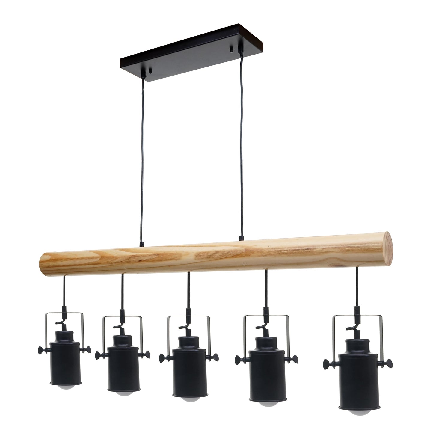 Cosmo Casa - Hanglamp - Vintage - Hout & Metaal - Zwart - 5 spotjes