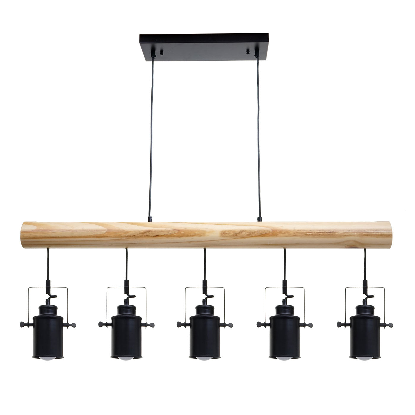 Cosmo Casa - Hanglamp - Vintage - Hout & Metaal - Zwart - 5 spotjes