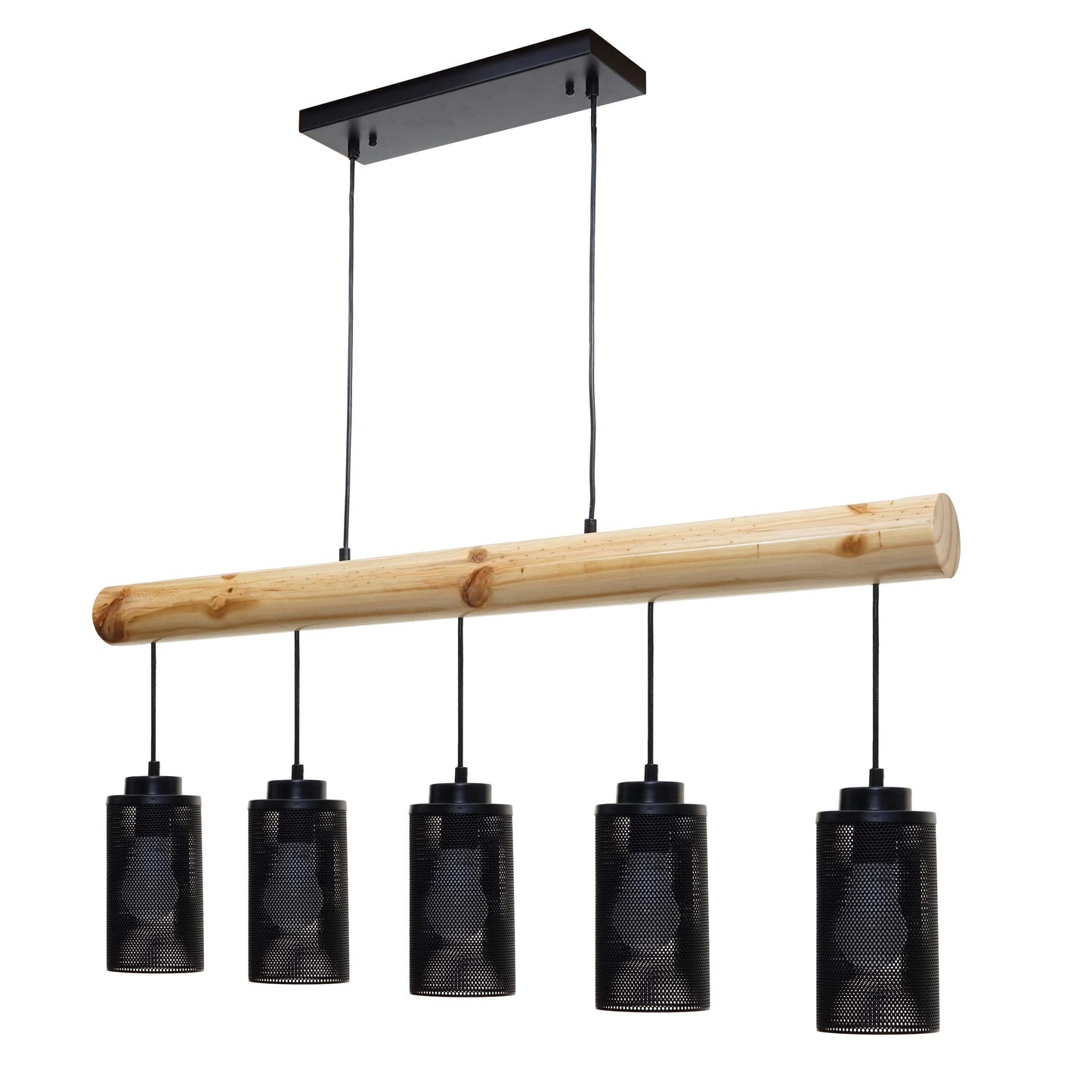 Cosmo Casa - Hanglamp - Vintage - Hout & Metaal - Zwart - 5 buislampenkappen