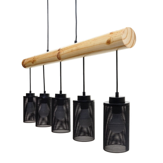 Cosmo Casa - Hanglamp - Vintage - Hout & Metaal - Zwart - 5 buislampenkappen
