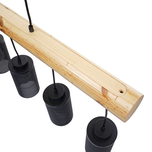 Cosmo Casa - Hanglamp - Vintage - Hout & Metaal - Zwart - 5 buislampenkappen