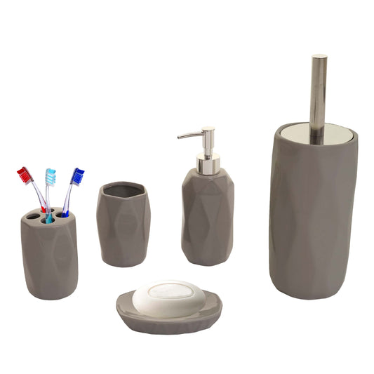 Cosmo Casa - 5-delige Badkamerset - Toiletset Badkameraccessoires - Keramiek - Grijs