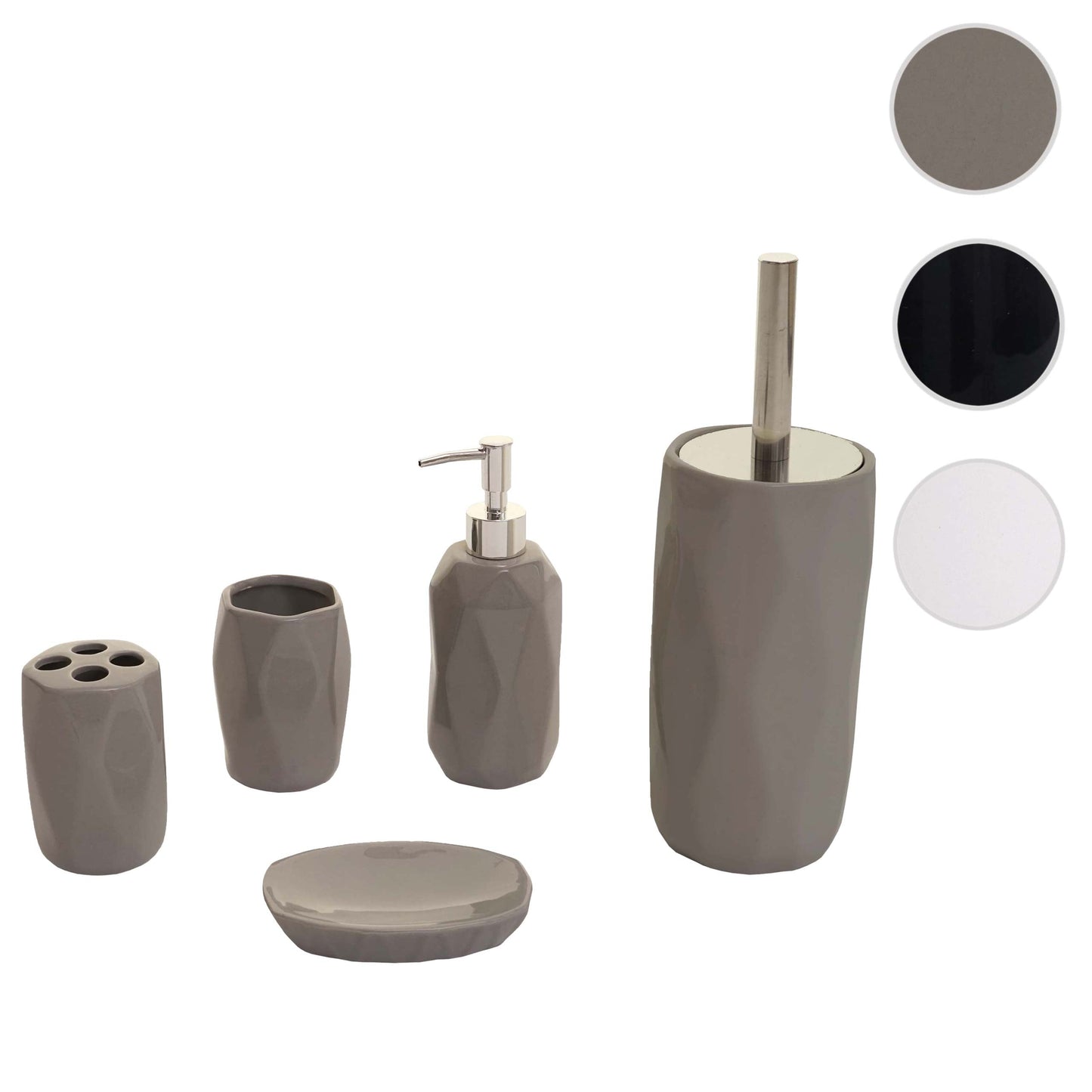 Cosmo Casa - 5-delige Badkamerset - Toiletset Badkameraccessoires - Keramiek - Grijs