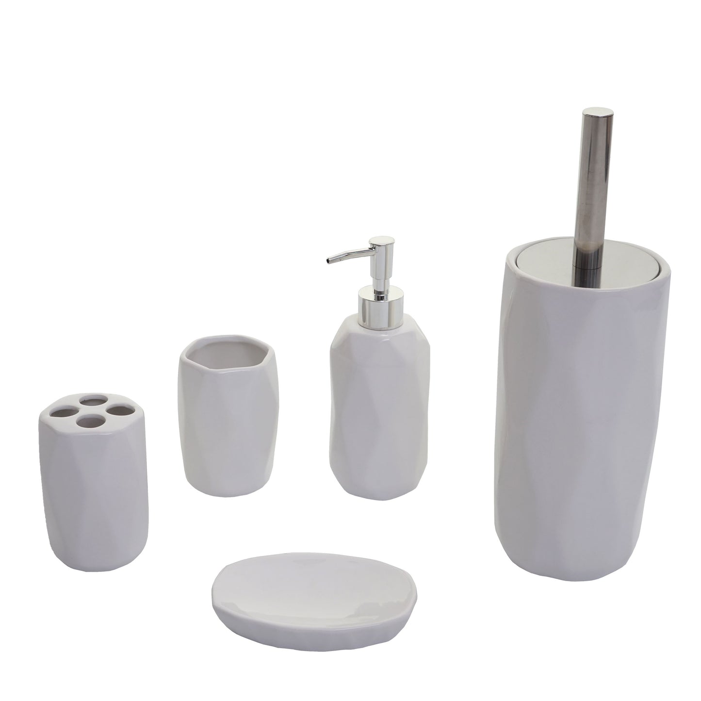 Cosmo Casa - 5-delige Badkamerset - Toiletset Badkameraccessoires - Keramiek - Wit