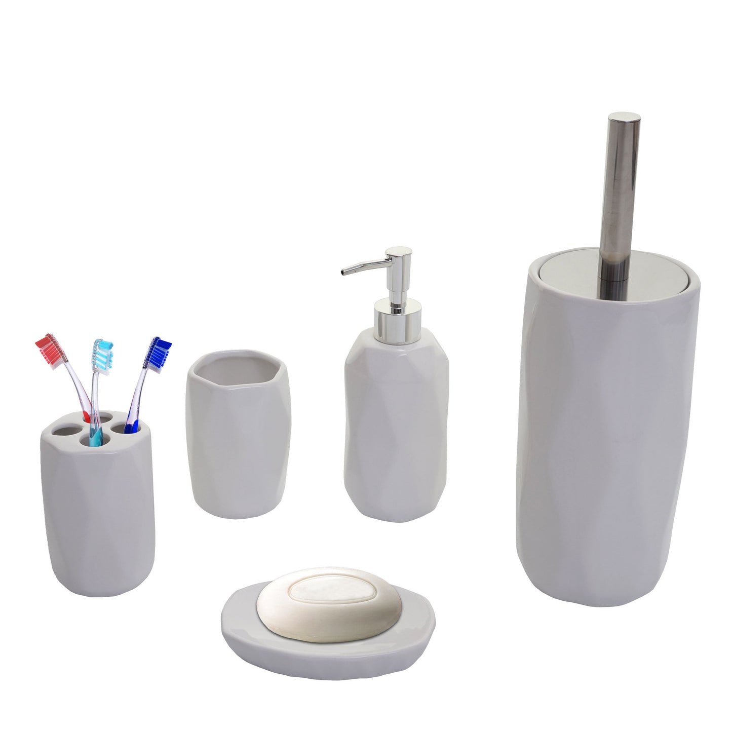 Cosmo Casa - 5-delige Badkamerset - Toiletset Badkameraccessoires - Keramiek - Wit