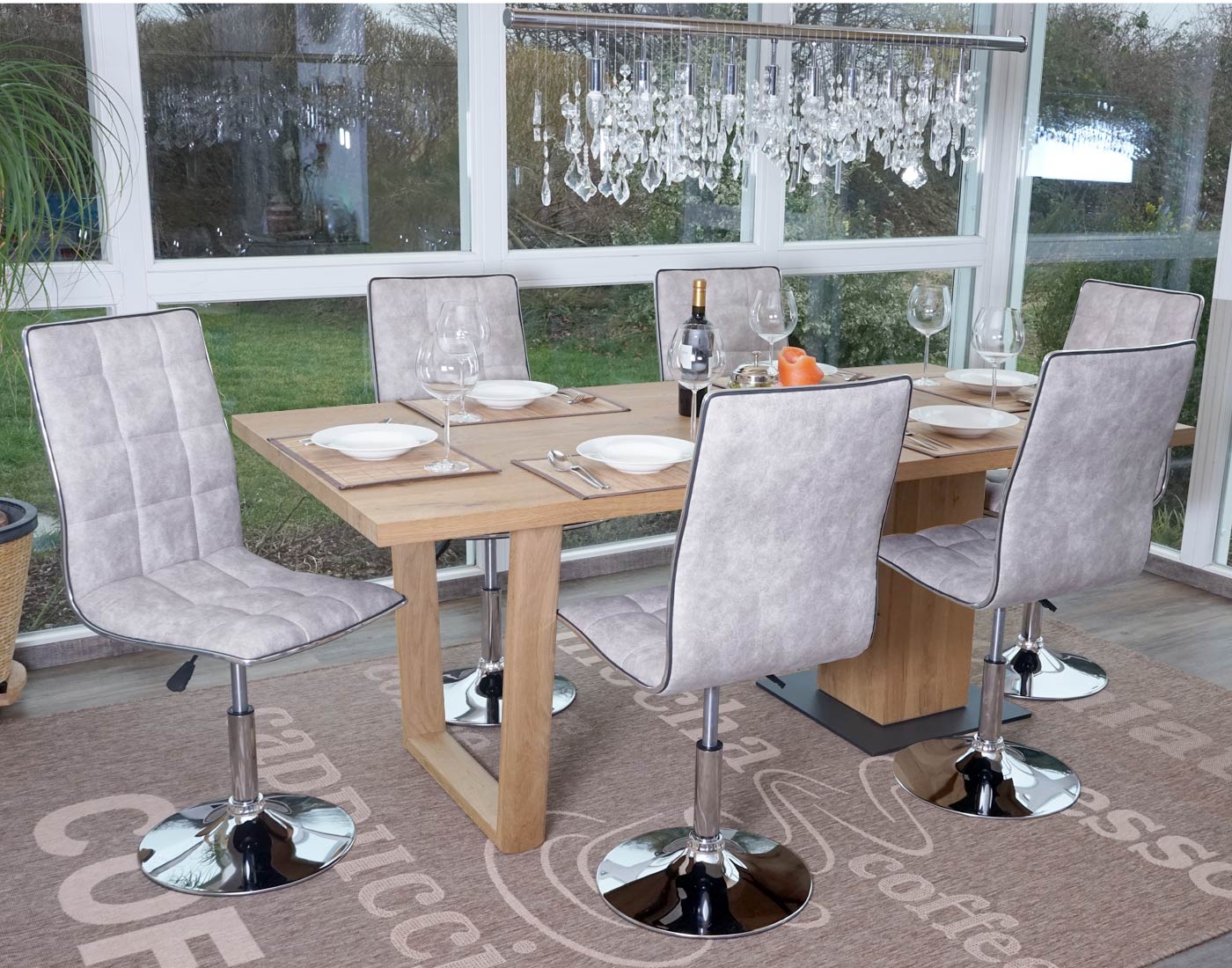 Cosmo Casa - Eetkamerstoel - In Hoogte Verstelbare Keukenstoel - Stof - Vintage Grijs