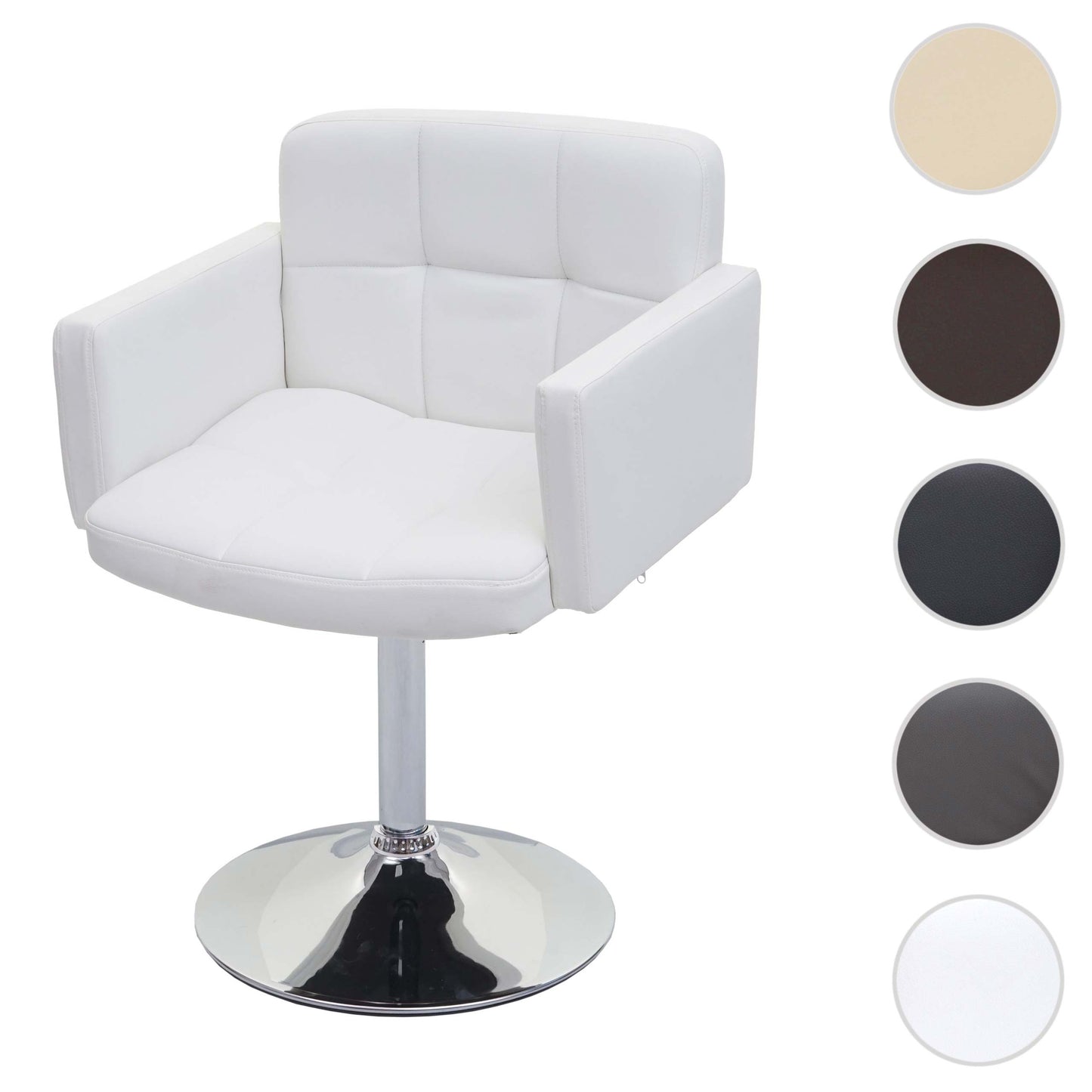 Cosmo Casa - Eetkamerstoel - Draaistoel - Imitatieleer - Wit - Chroom