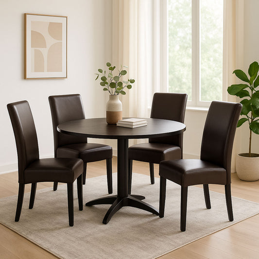 Cosmo Casa - Eetkamerstoel - Keukenstoel Littau - Imitatieleer - Bruin - Donkere Poten