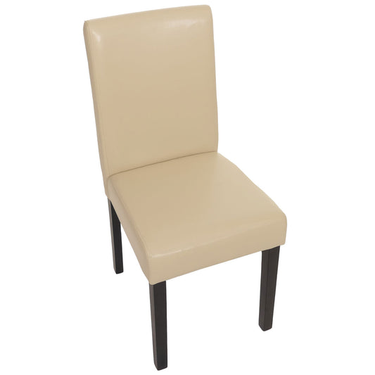 Cosmo Casa - Eetkamerstoel - Keukenstoel Littau - Leer - Crème - Donkere Poten