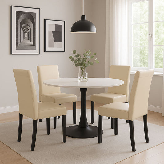 Cosmo Casa - Eetkamerstoel - Keukenstoel Littau - Leer - Crème - Donkere Poten