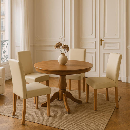 Cosmo Casa - Eetkamerstoel - Keukenstoel Littau - Leer - Crème - Lichte Poten