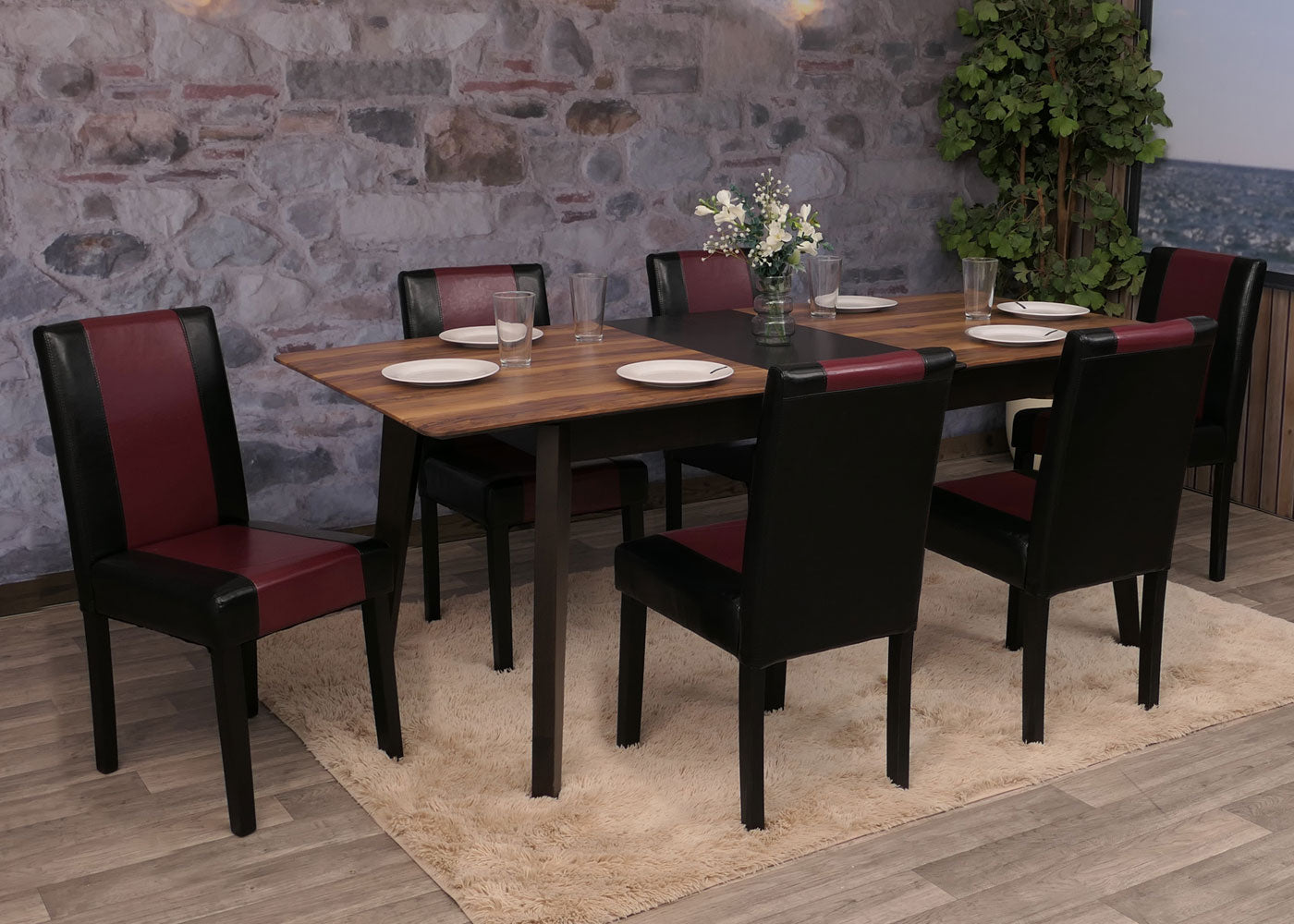 Cosmo Casa Littau eetkamerstoel, keukenstoel, imitatieleer ~ zwart/rood, donkere poten