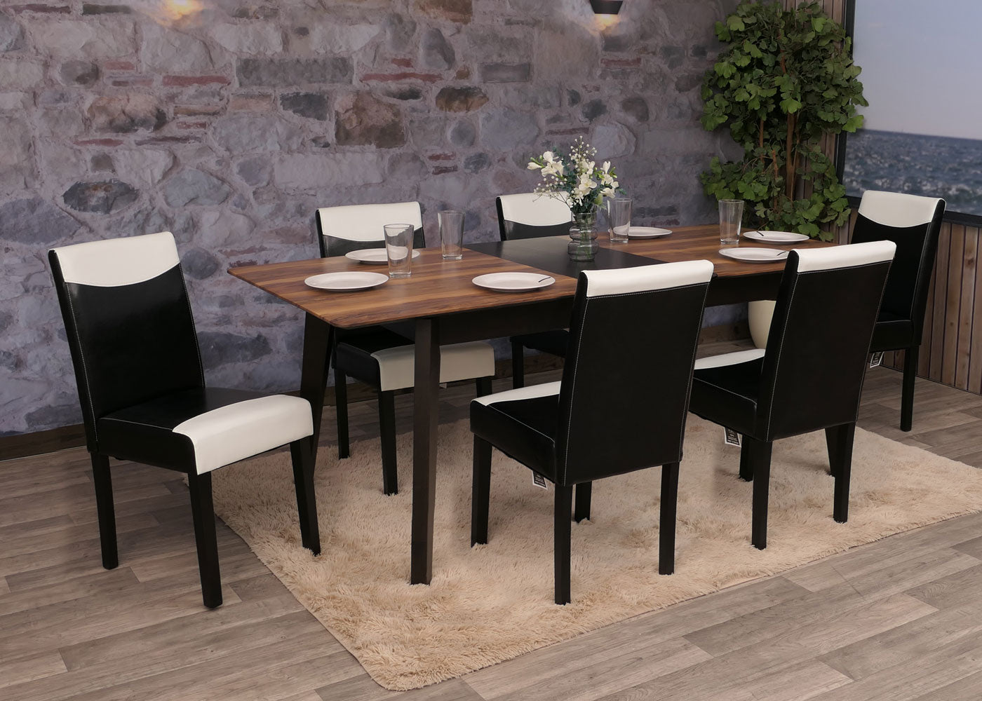 Cosmo Casa Littau eetkamerstoel, keukenstoel, imitatieleer ~ zwart/wit, donkere poten