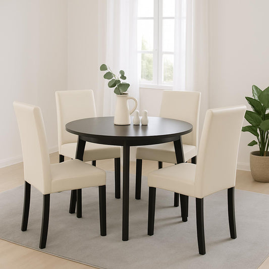 Cosmo Casa Littau eetkamerstoel, keukenstoel, imitatieleer ~ wit, donkere poten