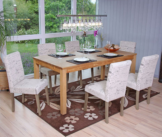 Cosmo Casa - Eetkamerstoel - Keukenstoel Littau - Textiel - Crèmekleurige Letters - Donkere Poten