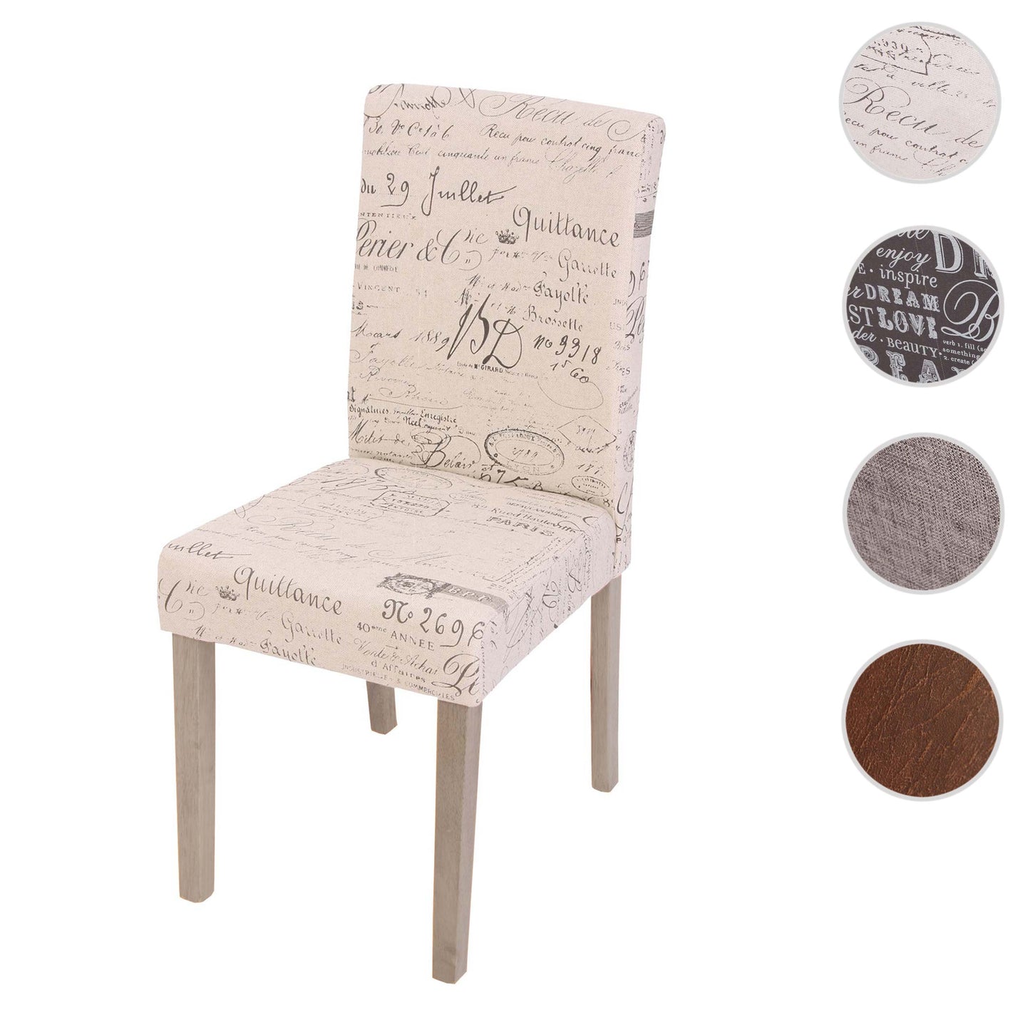 Cosmo Casa - Eetkamerstoel - Keukenstoel Littau - Textiel - Crèmekleurige Letters - Donkere Poten