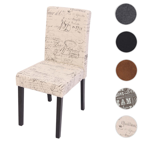 Cosmo Casa - Eetkamerstoel - Keukenstoel Littau - Textiel - Crèmekleurige Letters - Donkere Poten