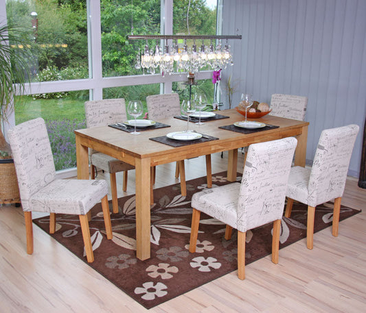 Cosmo Casa - Eetkamerstoel - Keukenstoel Littau - Textiel - Crèmekleurige Letters - Lichte Poten