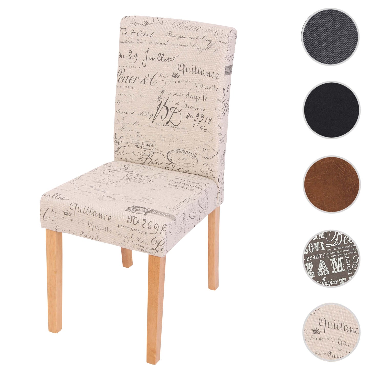 Cosmo Casa - Eetkamerstoel - Keukenstoel Littau - Textiel - Crèmekleurige Letters - Lichte Poten